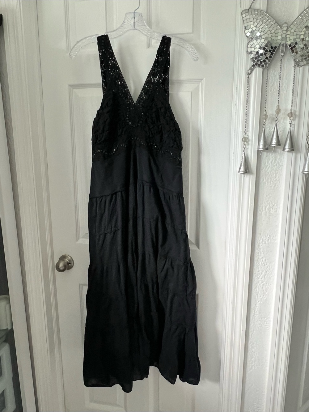 Black Beaded V-Neck Maxi Dress